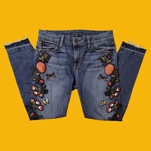 Level 99 Navy Blue Denim High Rise Floral Jeans